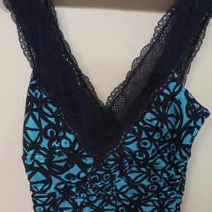 Free People turquoise and navy v-neck tank top